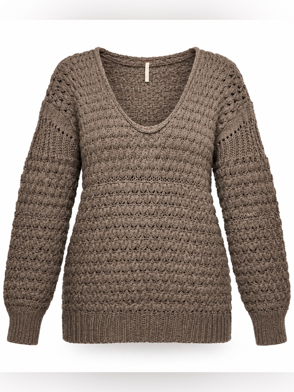 Free People Taupe Chunky V-Neck Sweater